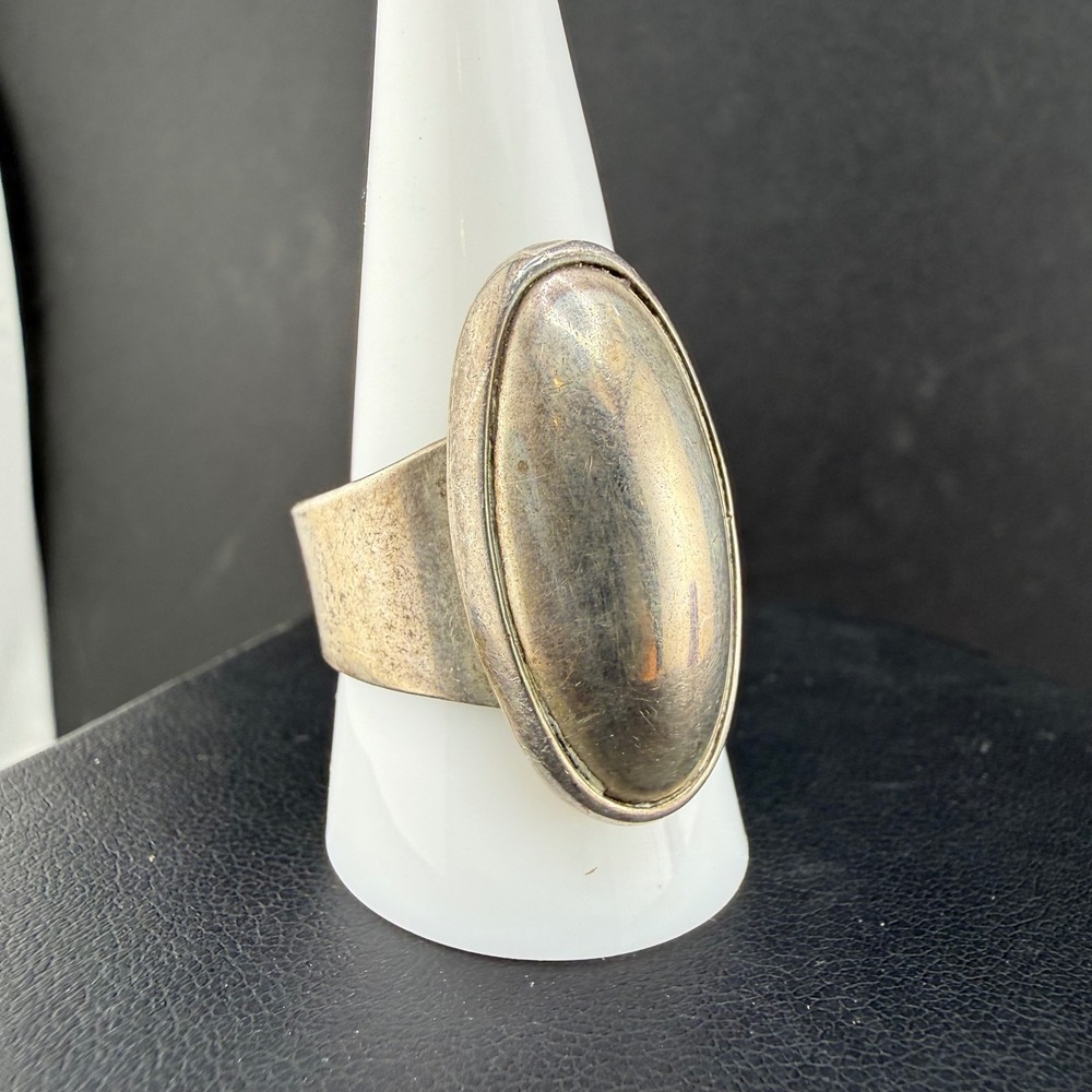 Vintage Chunky Ring Sterling Silver Oval Domed Wide Band Statement 10.5